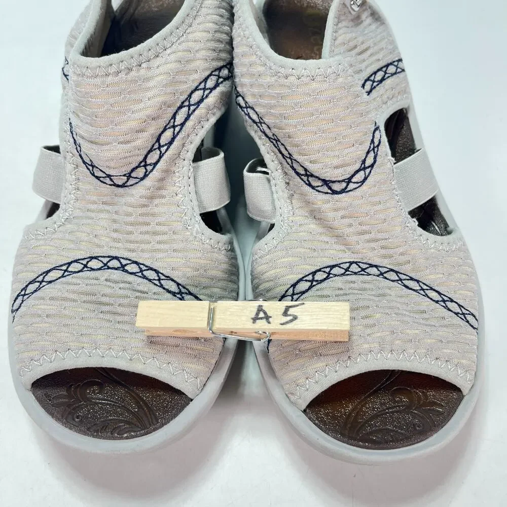 BZees Dream Light Grey Slingback Straps Comfort Wedge Sandals Women's Size 6.5M